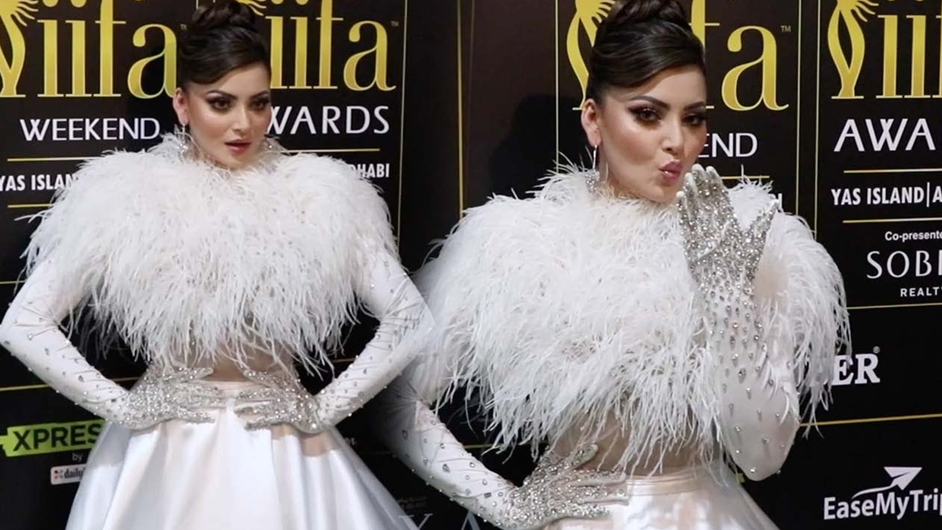 After Cannes Film Festival, Urvashi Rautela Steals Attention at IIFA 2023 in White Atelier Zuhra Feather Gown looking like a Princess Elsa from Frozen