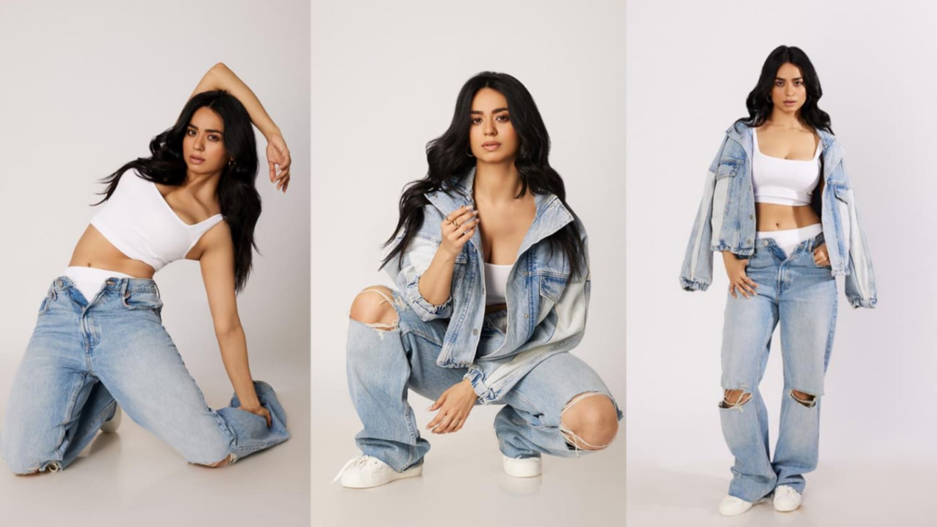 Actress Soundarya Sharma Nails the Denim on Denim Look in her Ripped Jeans