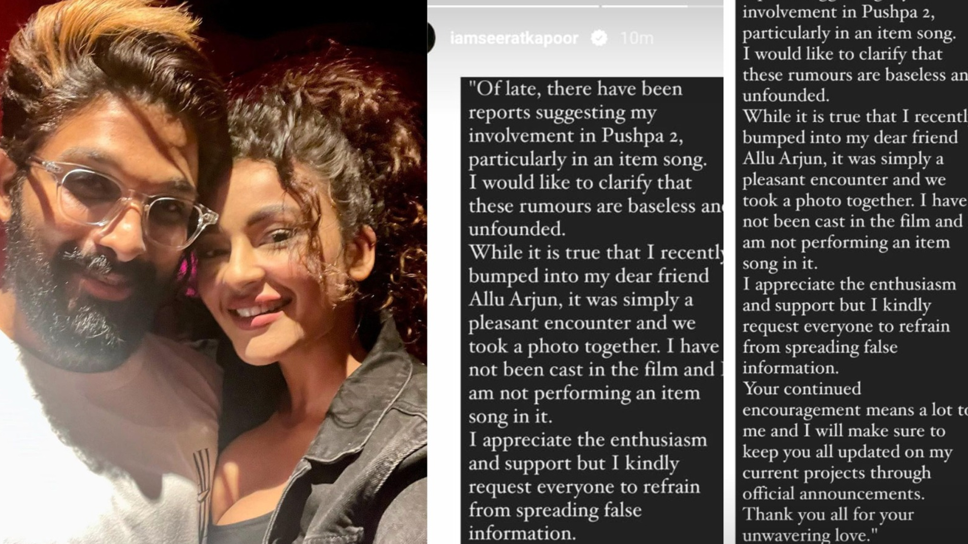 Seerat Kapoor breaks silence on doing an ITEM SONG in Pushpa 2, says, “It was simply a pleasant encounter and we took a photo together”