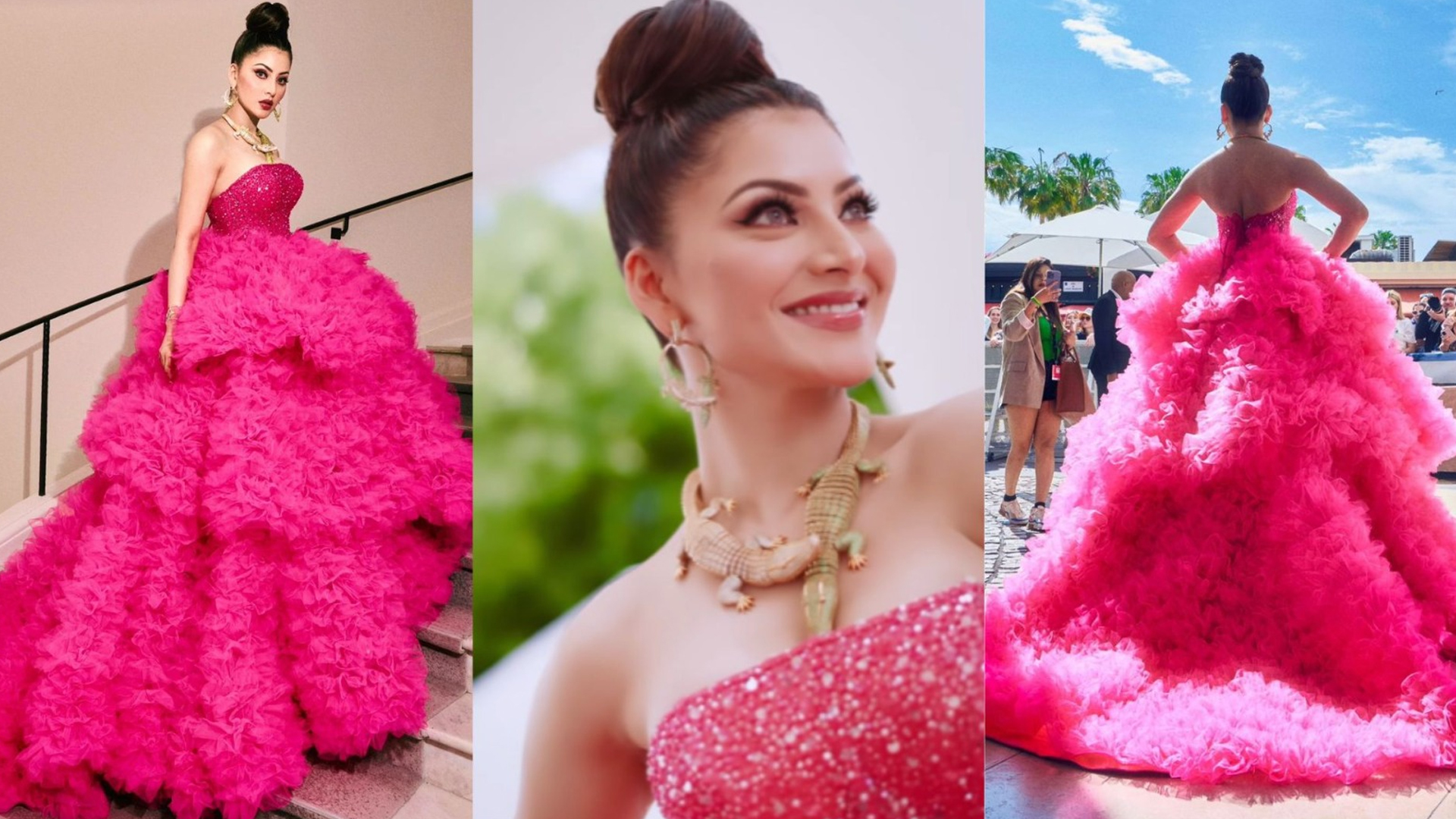 Cannes Film Festival 2023: Urvashi Rautela Brings Pop Of Colour In Pink Tulle Gown But Her Crocodile Jewelry Steals The Limelight