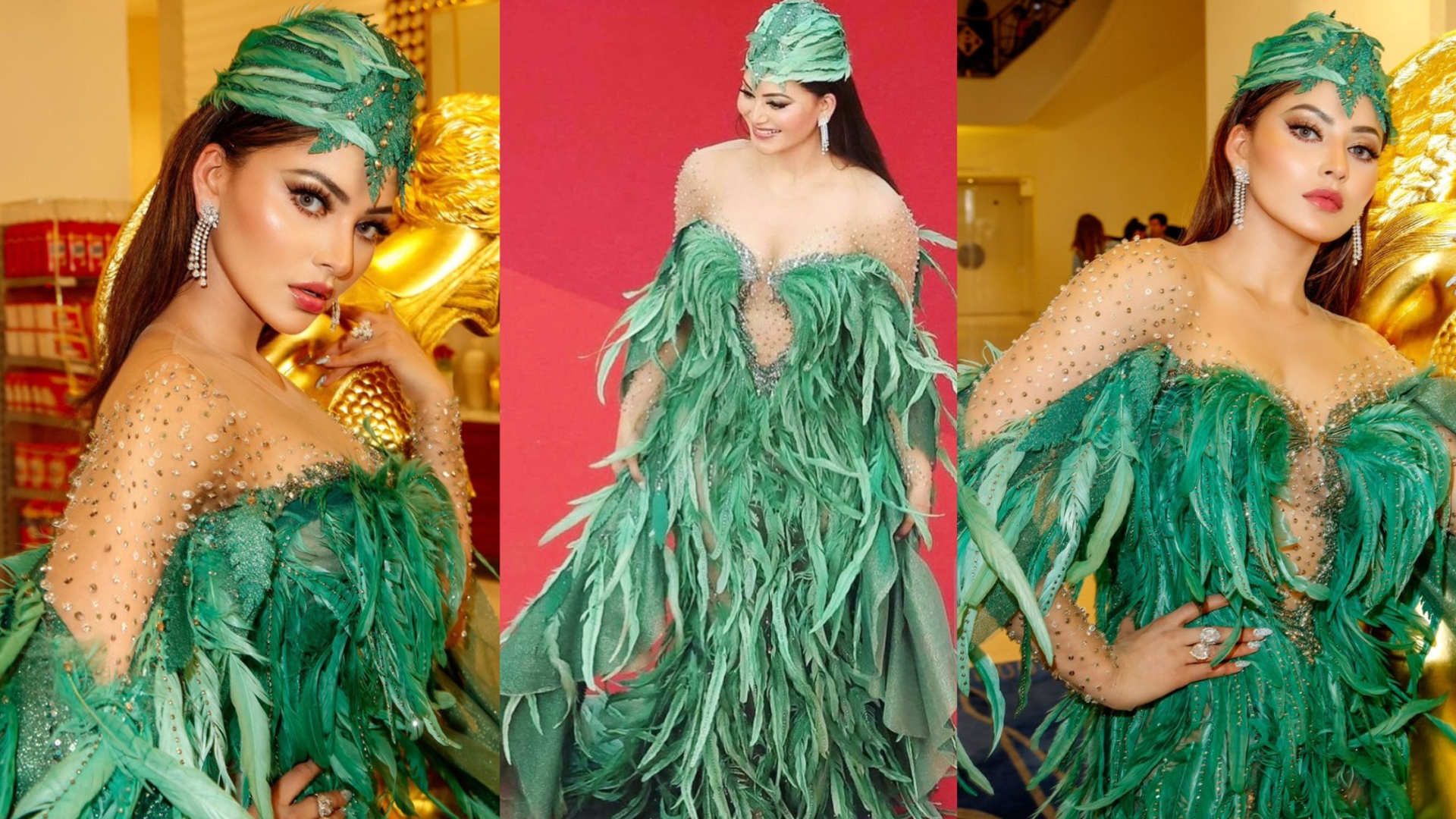 Cannes Film Festival : Day 6 Urvashi Rautela wow’s in Ziad Nakad’s unique lavish green feather headgear amazes everyone with her new look at the red carpet