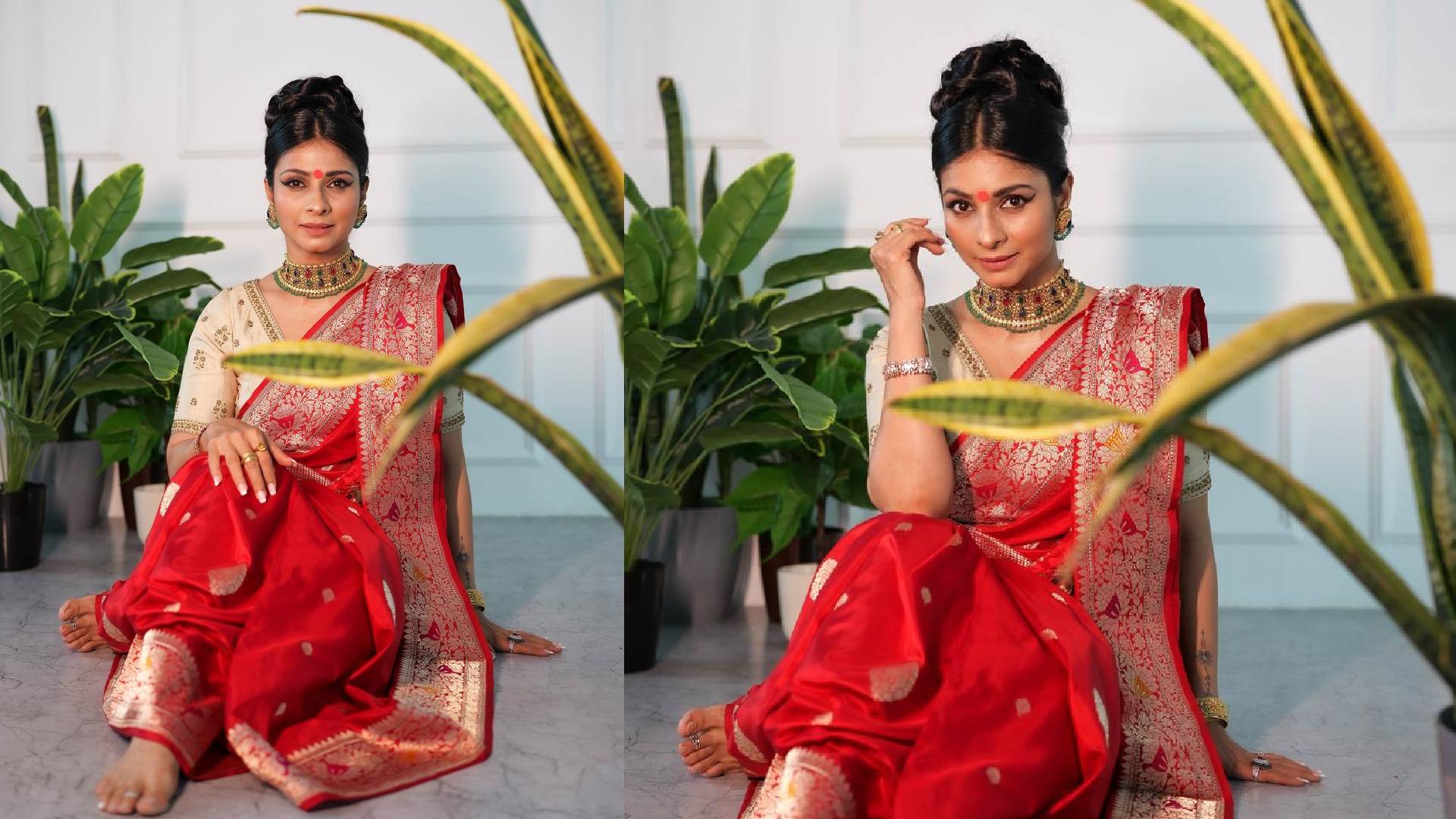 Diva Alert: Tanishaa Mukerji slays in her traditional red Bengali saree in latest viral photoshoot, starts her Durga Puja celebration on a special note