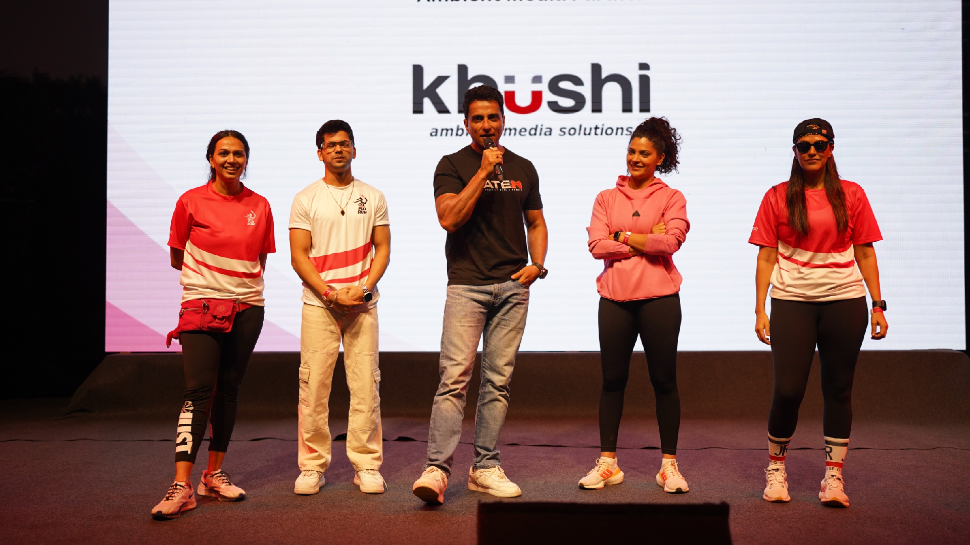 Neha Dhupia together with Sonu Sood launch the inaugural GoFlo Run in Mumbai